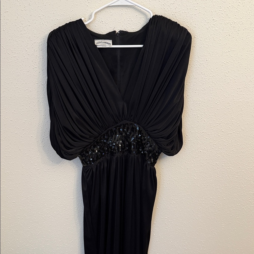Lizzy & Johnny Black Pleated V-Neck jumpsuit  with Sequin Waist